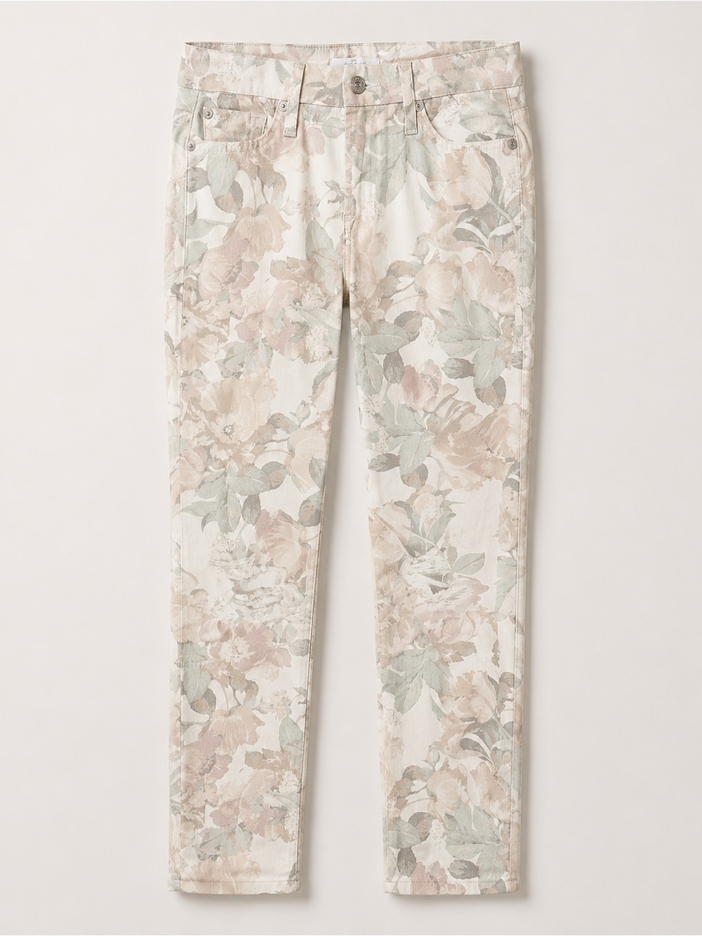 7 For All Mankind Floral Skinny Jeans - Cream